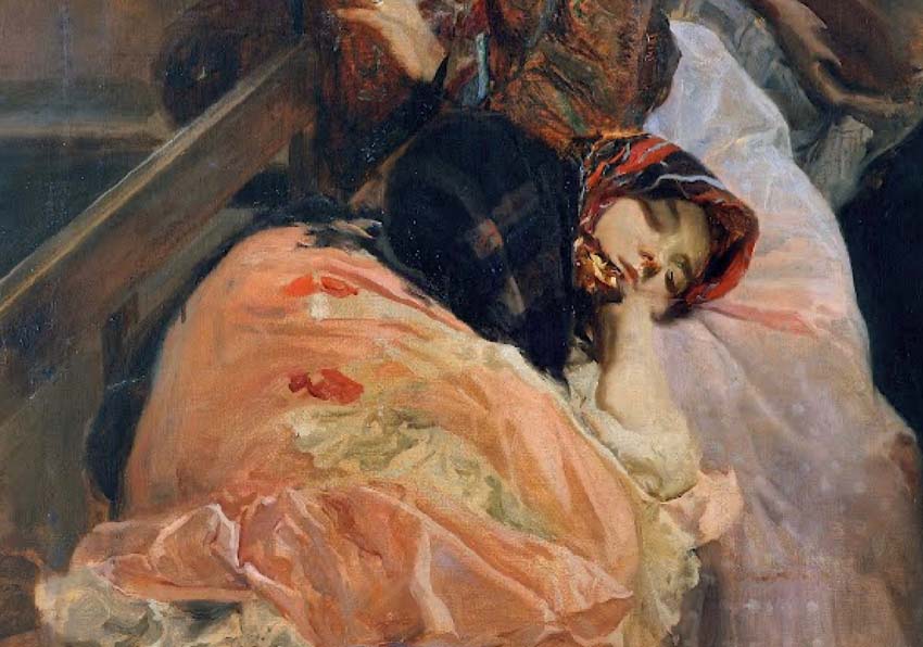 Detall quadre de Sorolla, una dona ficada al llit